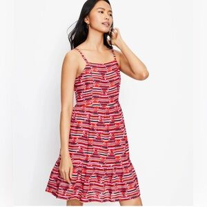 NEW Loft Ikat Lined Tiered Adjustable Strap Dress in Red Size 8